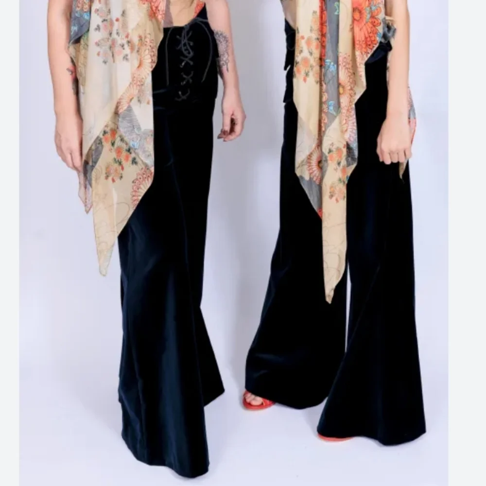 Zara Kate Moss Velvet Wide Pants Blue Size S